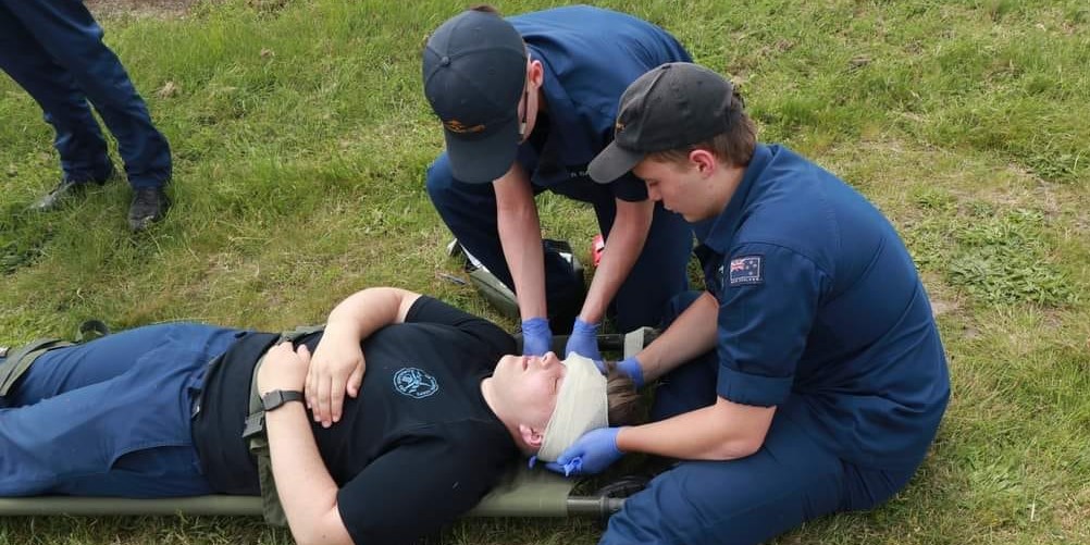 Air Cadet performing a medical competition task